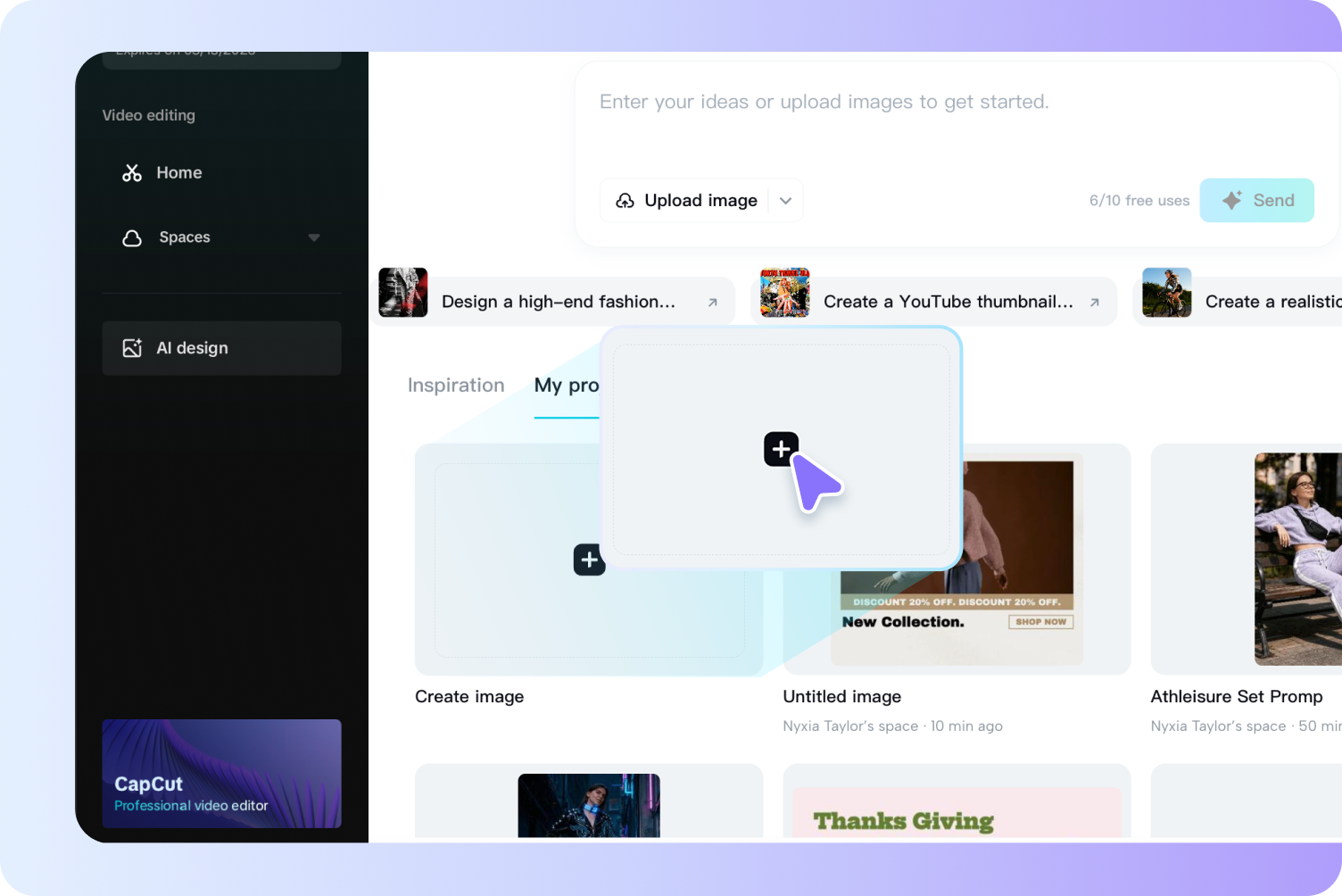 Open CapCut AI design to start background removal