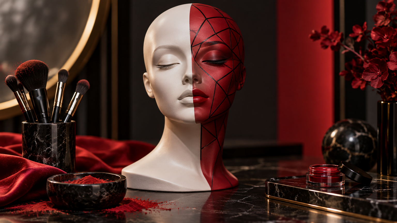 spider-inspired red-and-black face paint concepts ranging from half-face contrast to glam web details