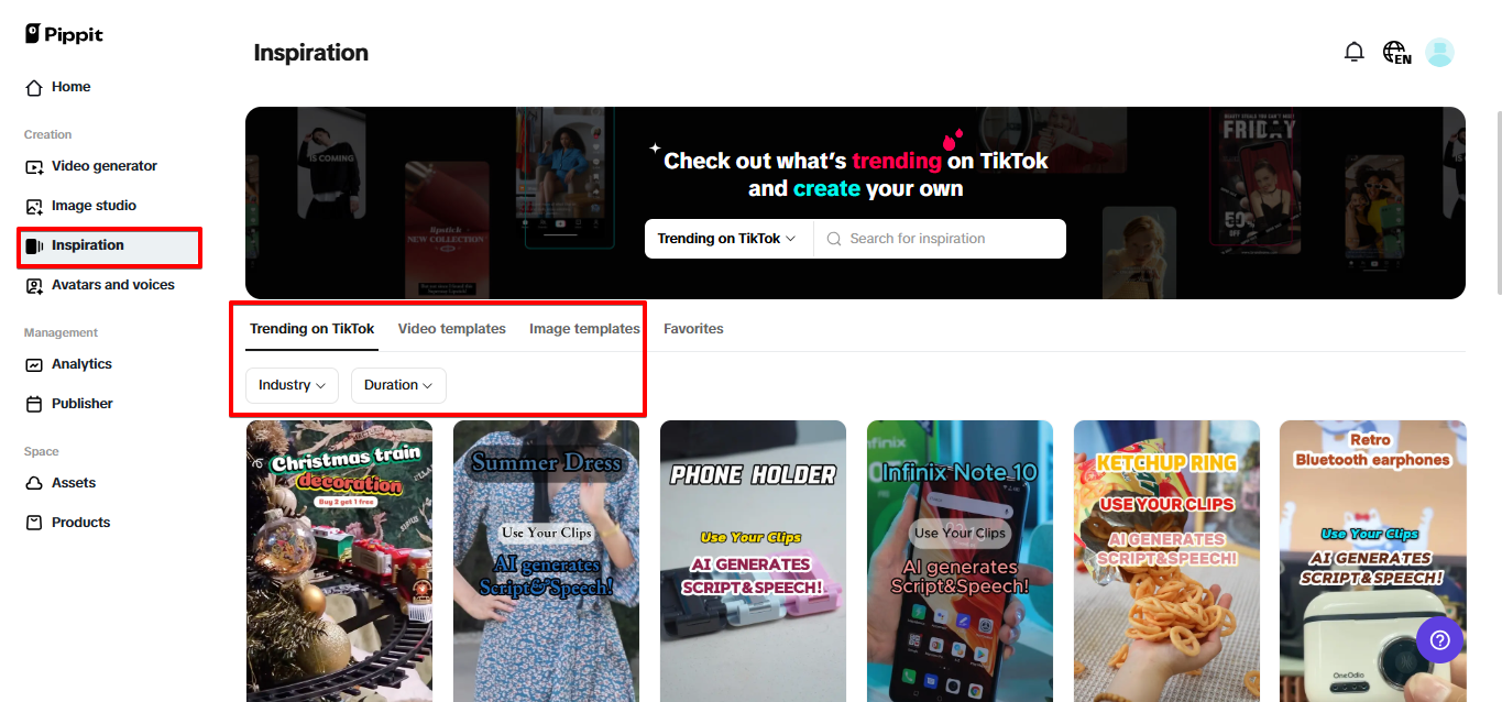 Pre-cleared templates in Pippit