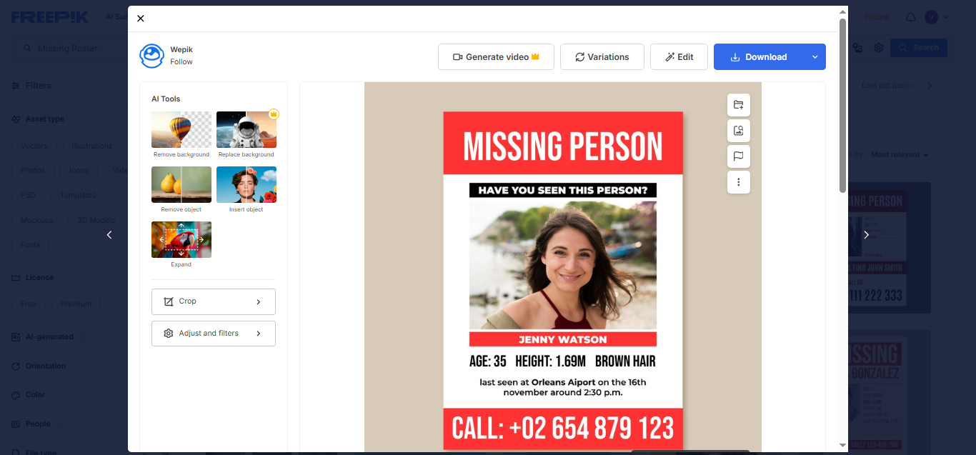 FreePik missing person template