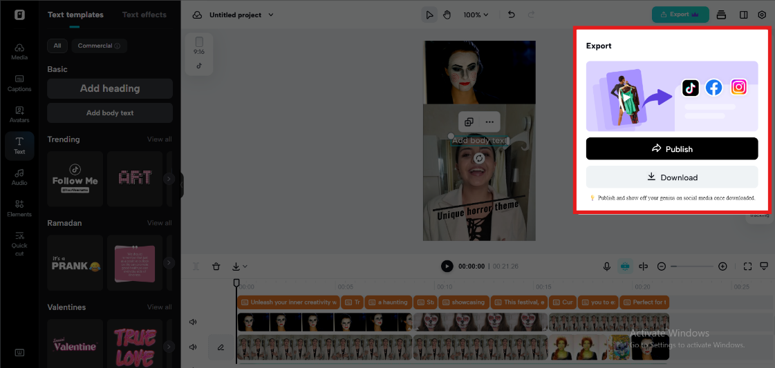 Export the video