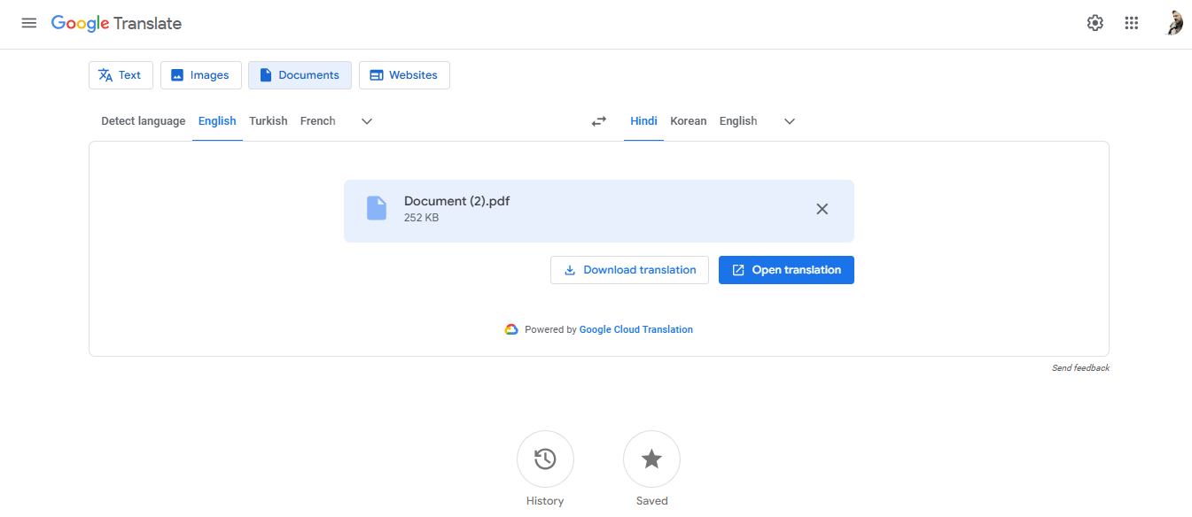 Translate documents using Google Translate