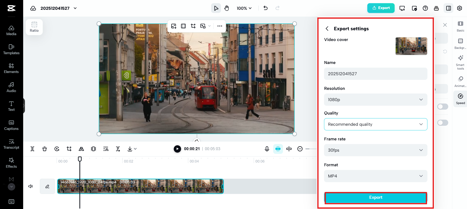 Exporting as required quality,resolution and format