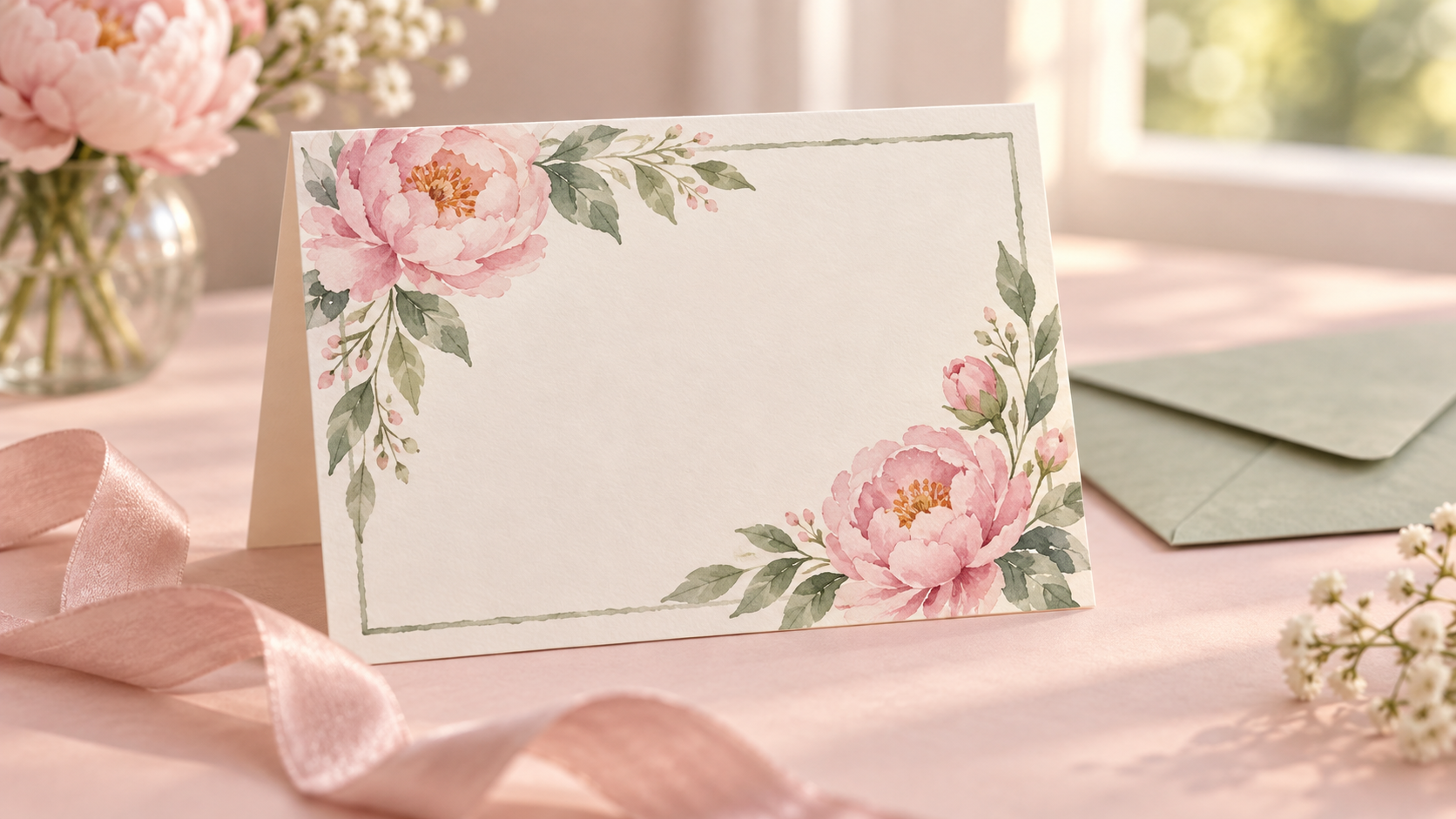 greeting card template hero: Watercolor Peony Greeting Card