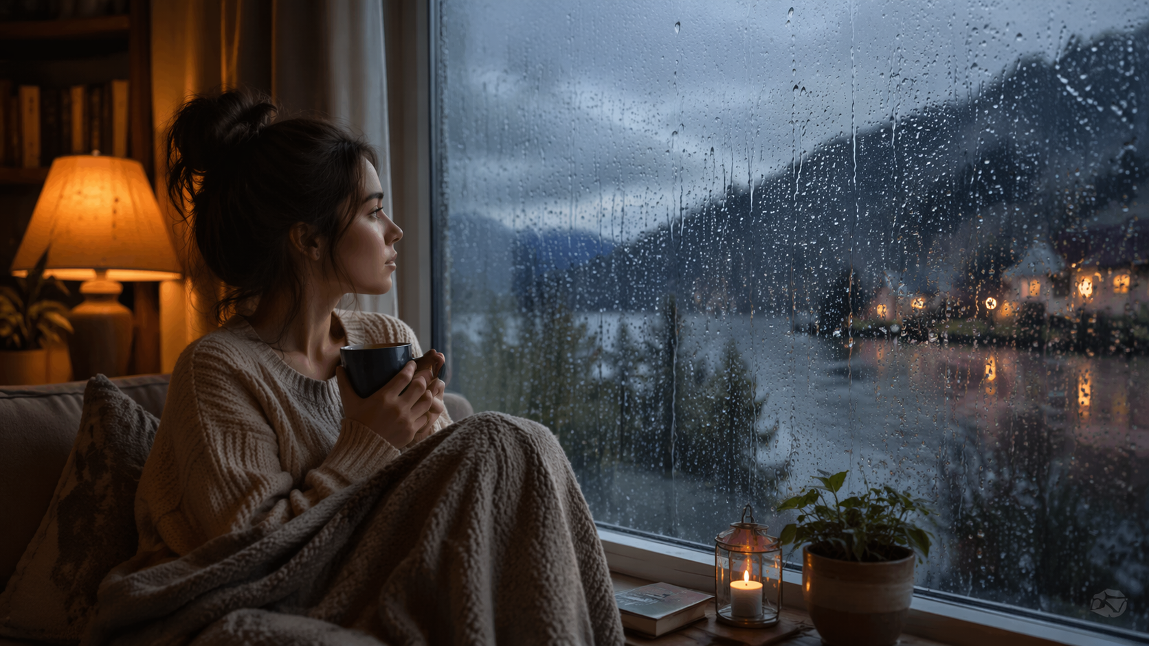 Dreamina prompt gesehen regen prompt Beispiel 3: Fenster Regentropfen Stimmung