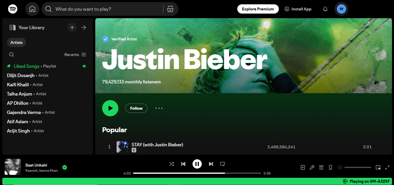 Justin Bieber - the other top artist of all-time Spotify