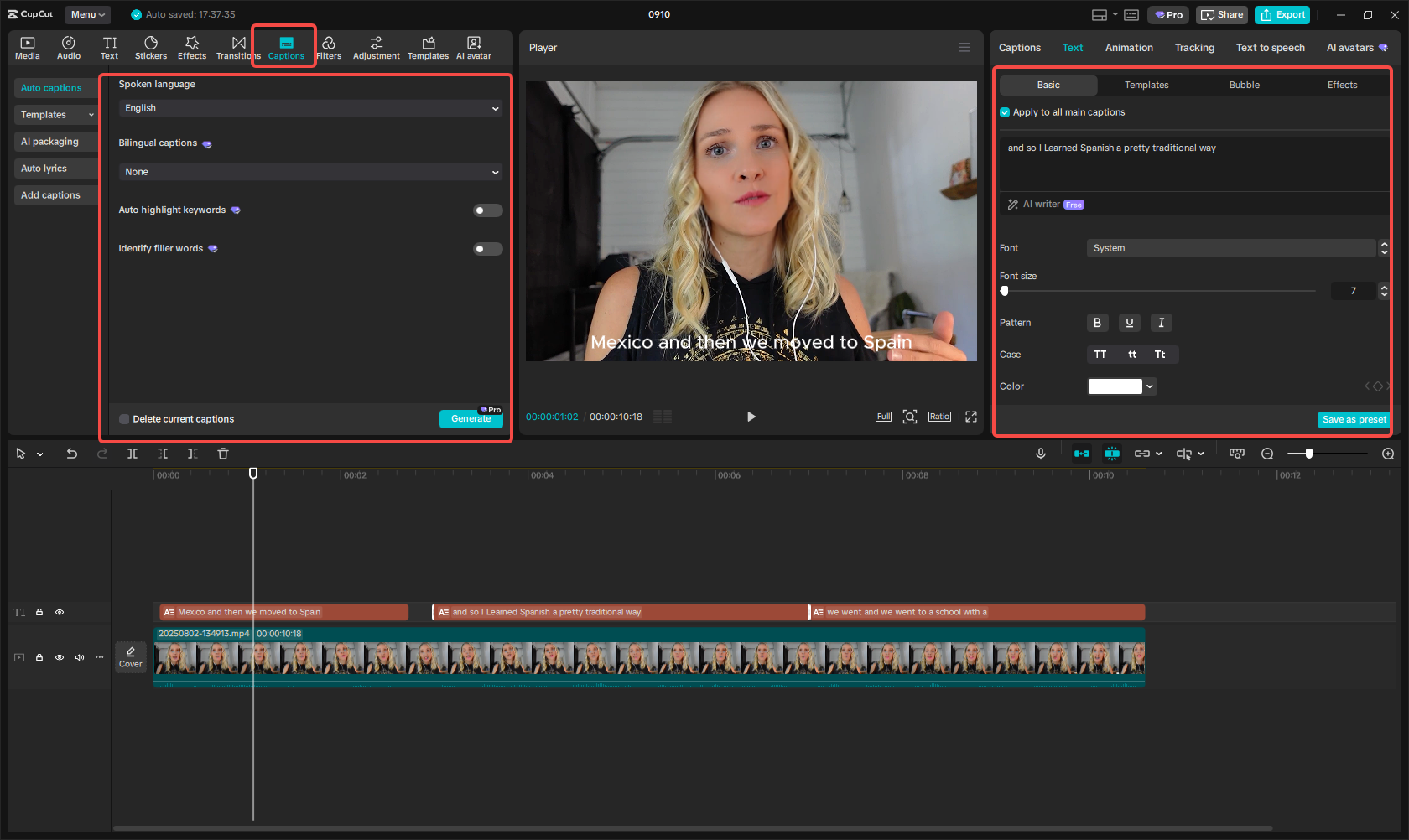 Generowanie napisów automatycznych w CapCut
