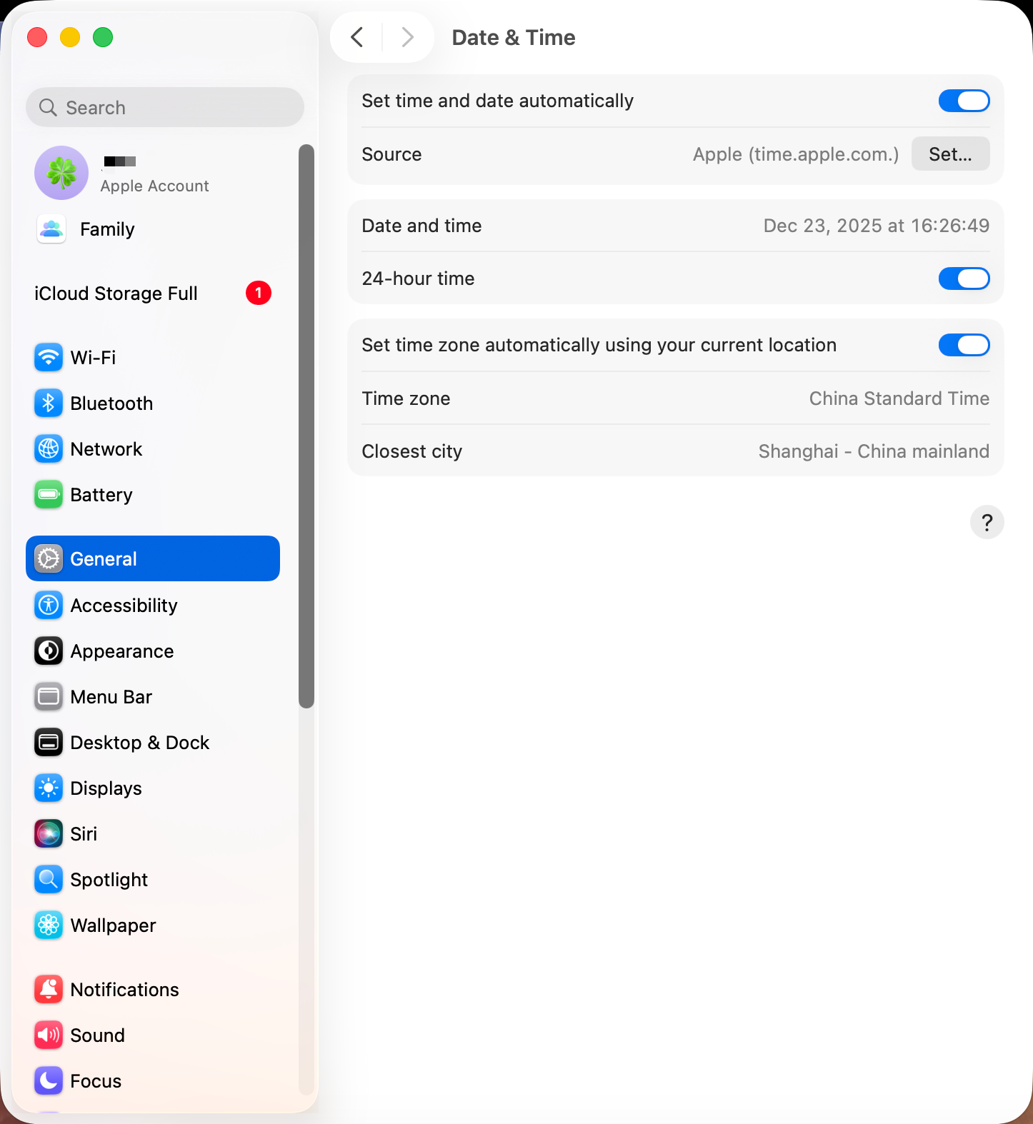 Pengaturan waktu otomatis dalam sistem macOS