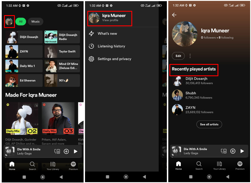 Image showing how to see your Spotify statistics on the mobile app