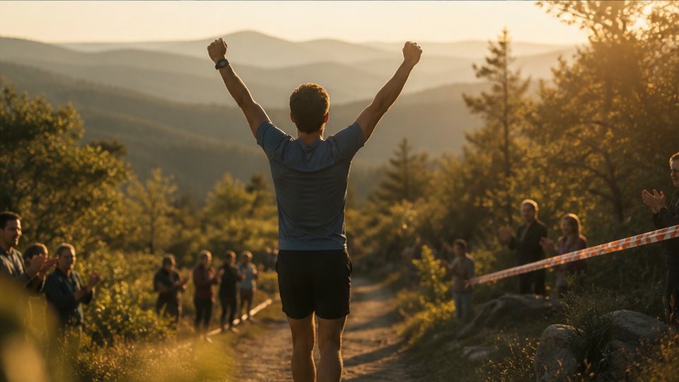 Jogging Video prompt example 3 - Strong Finish With Water, Breath, And Golden Light