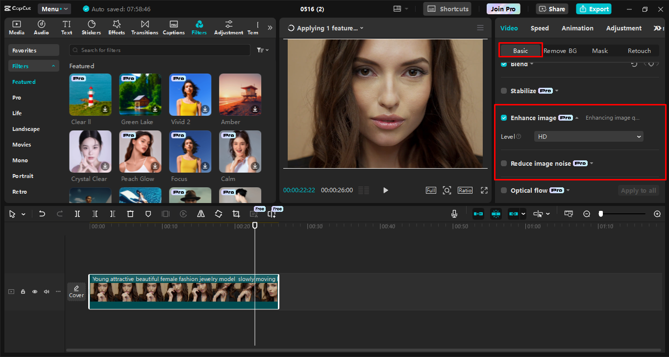 Enhancing the image for high-quality results in the CapCut desktop video editor