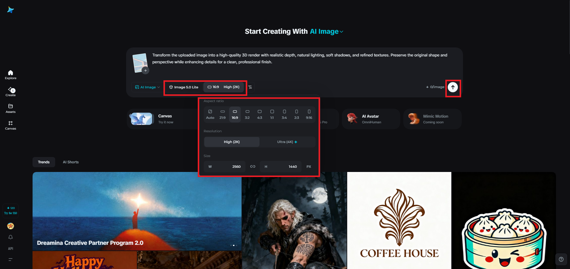 Choose the model and set output preferences