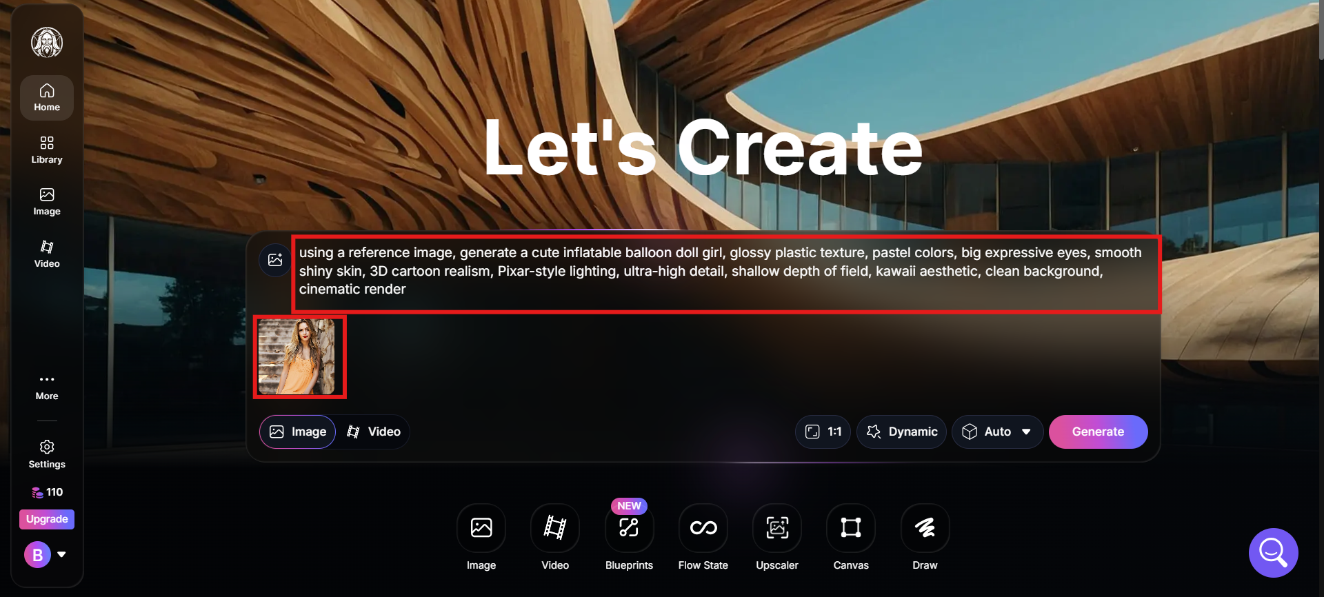 Upload an image & enter prompts
