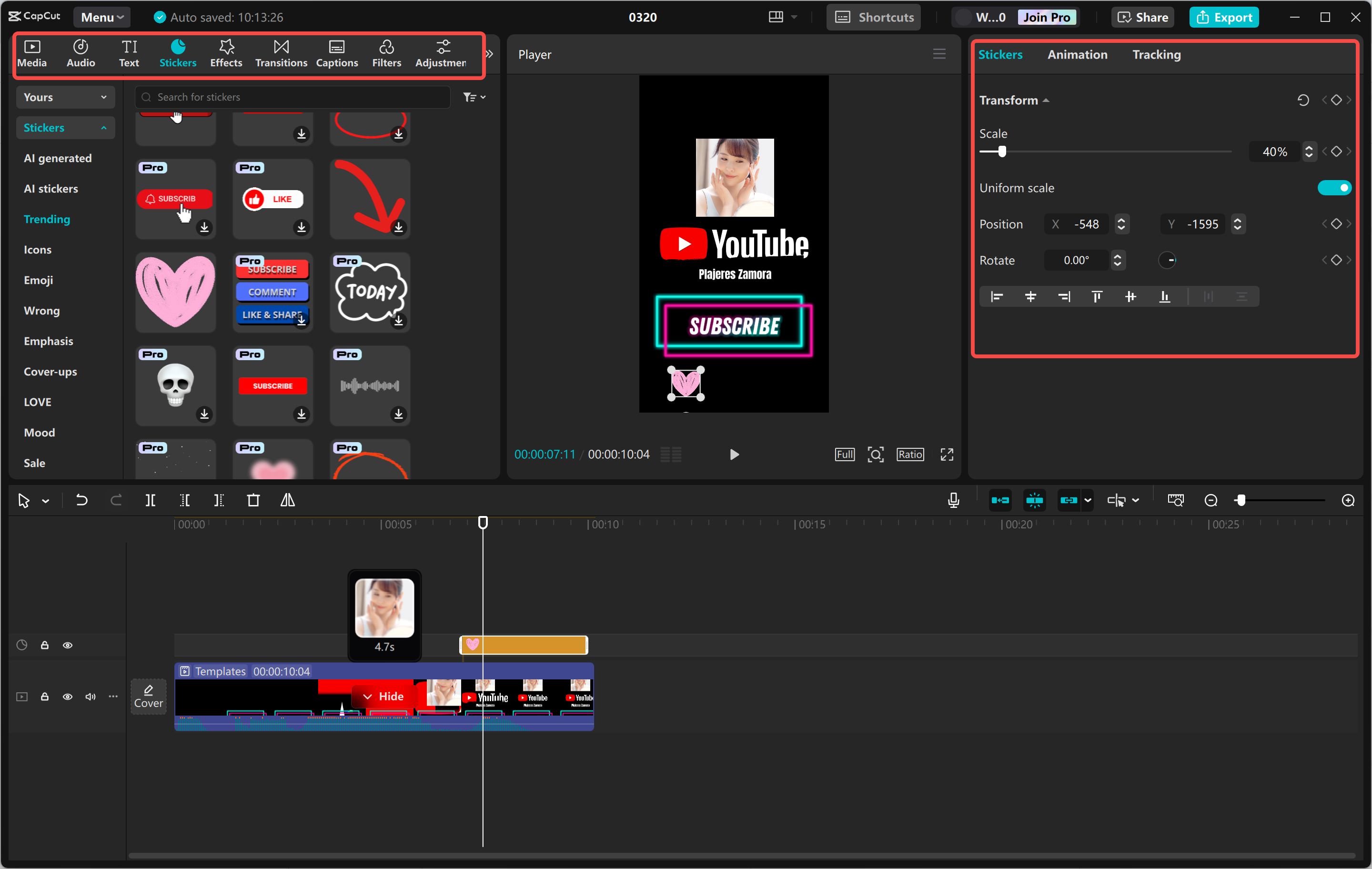 Editing and adjusting a video overlay in the CapCut desktop video editor