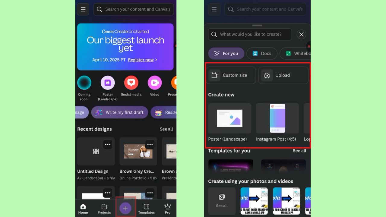 Launch Canva and start the design