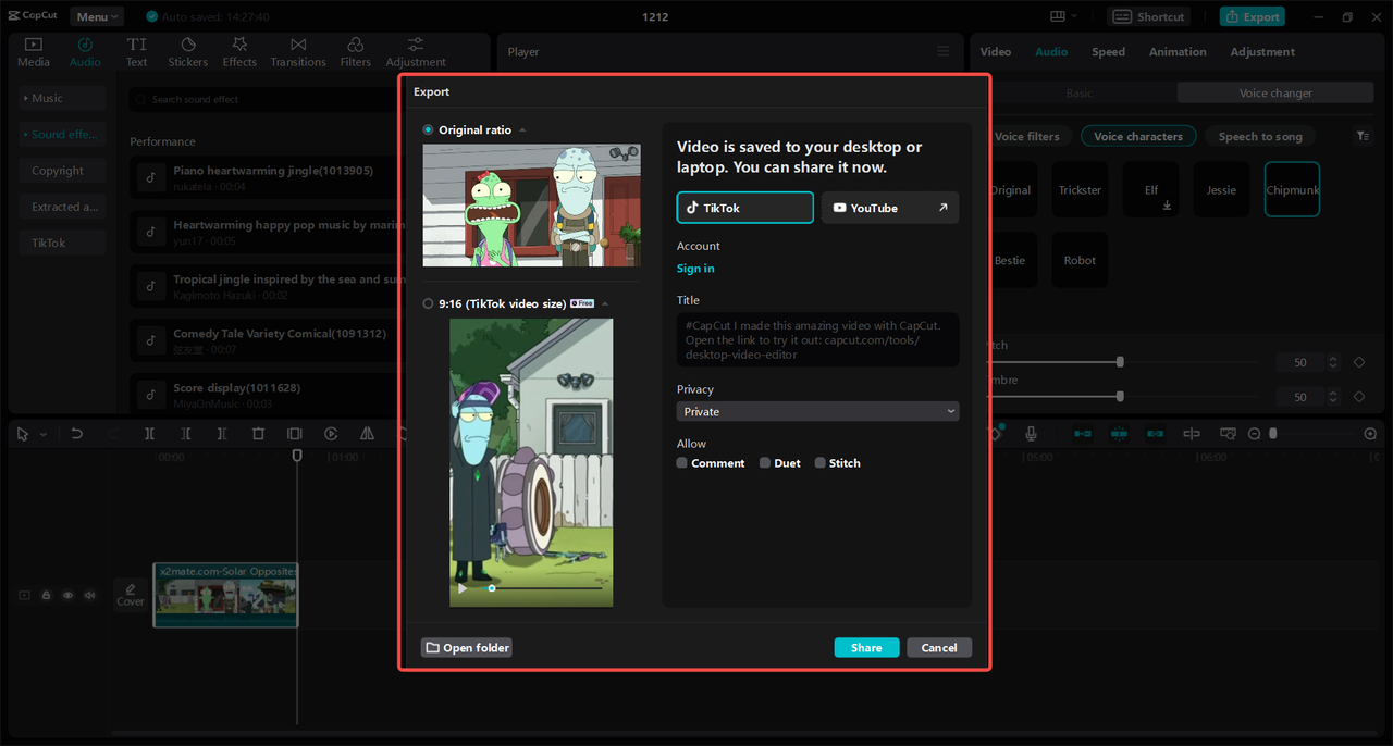 Export or share