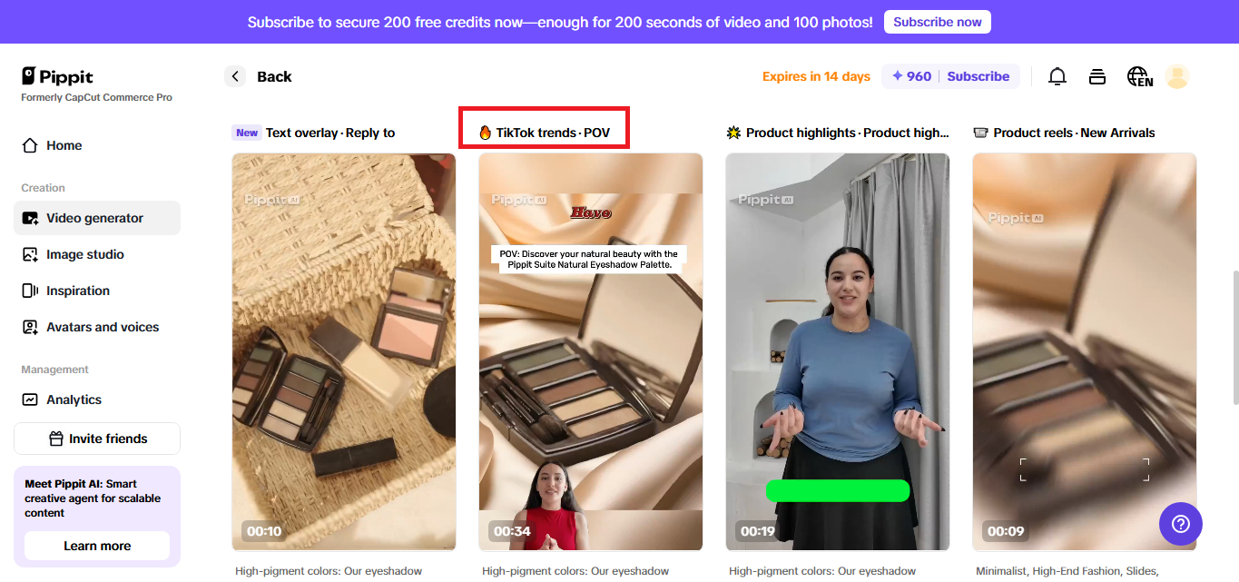 POV video theme auto-generated by Pippit's AI