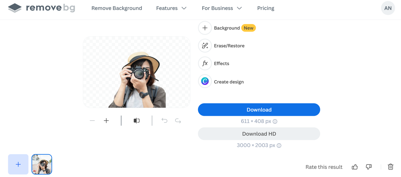 Giao diện của Remove.bg
