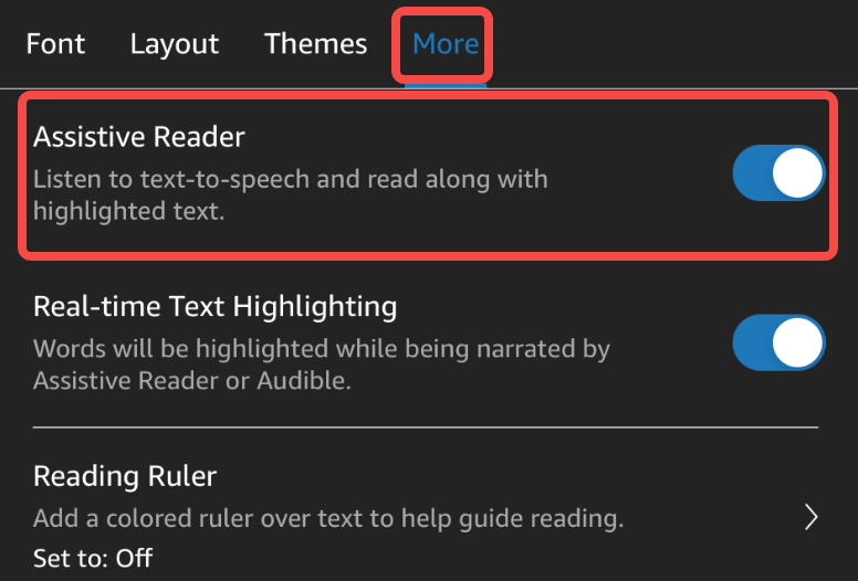 Enabling the Assistive Reader on Kindle