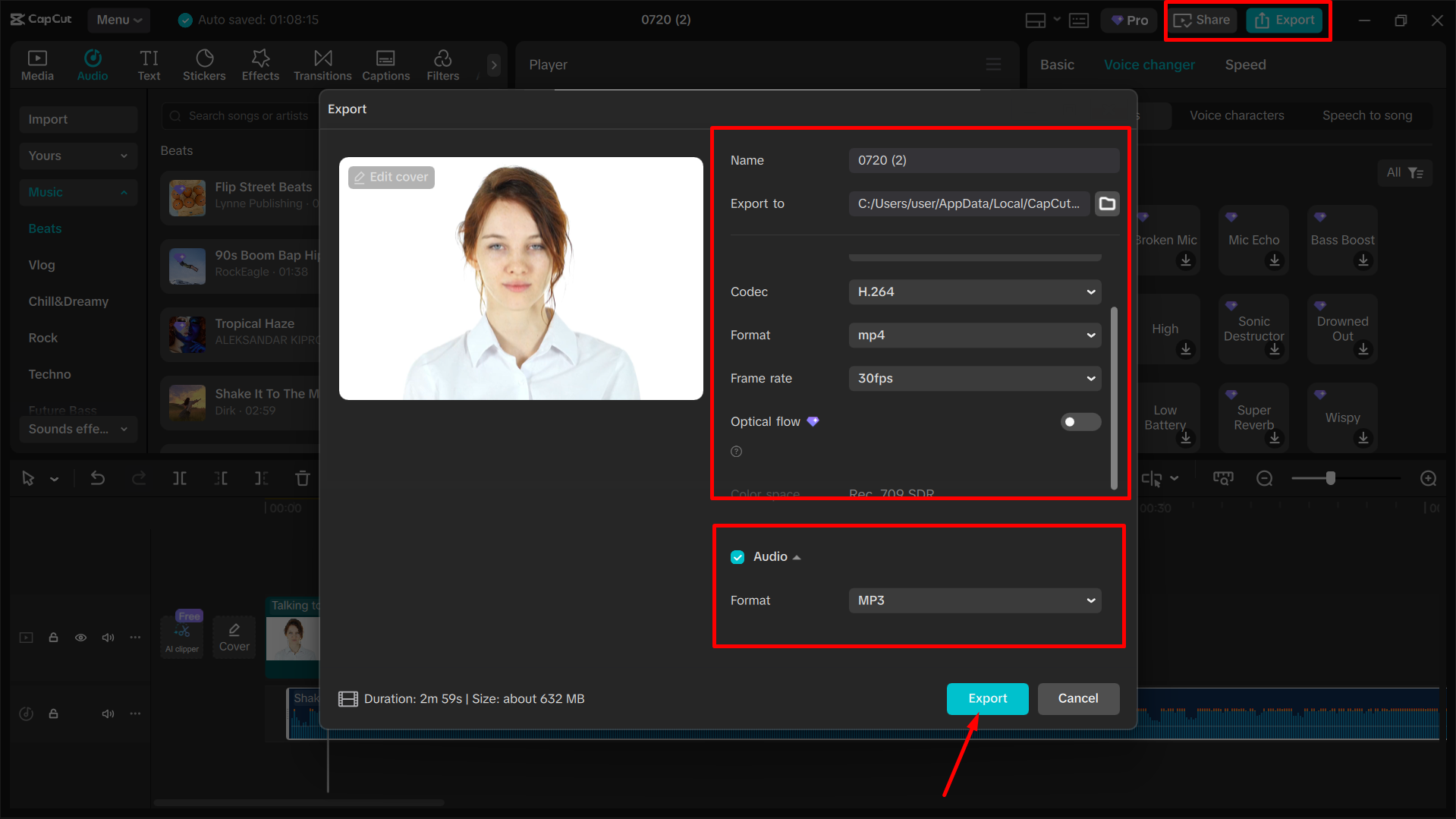 Exporting video from the CapCut desktop video editor