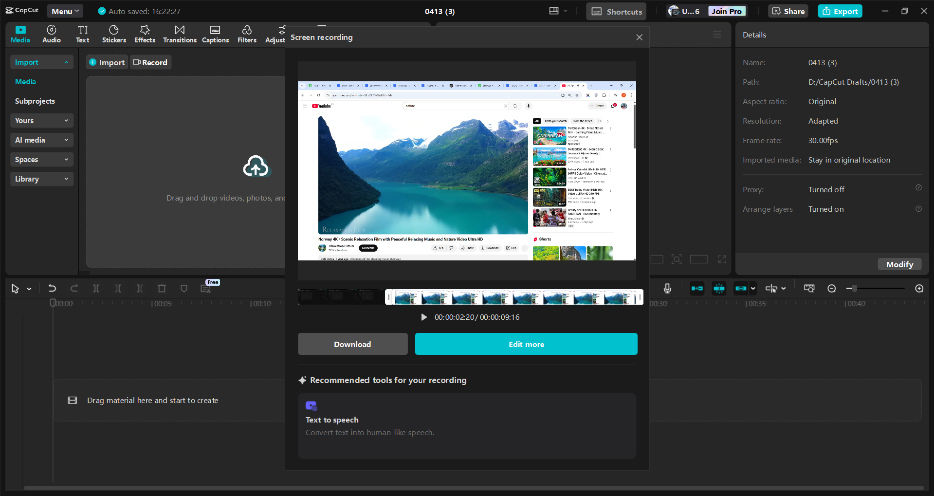 Recording screen with the CapCut desktop video editor