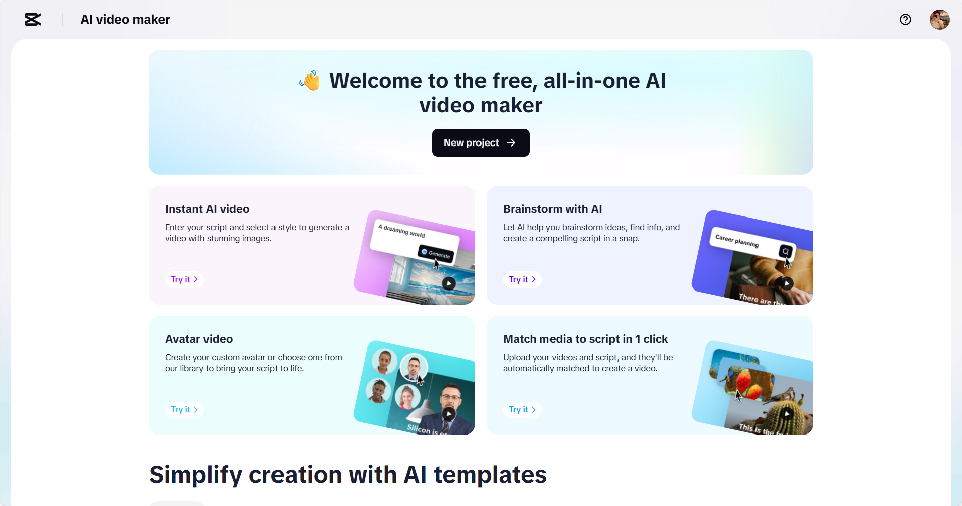 Interface de CapCut Web