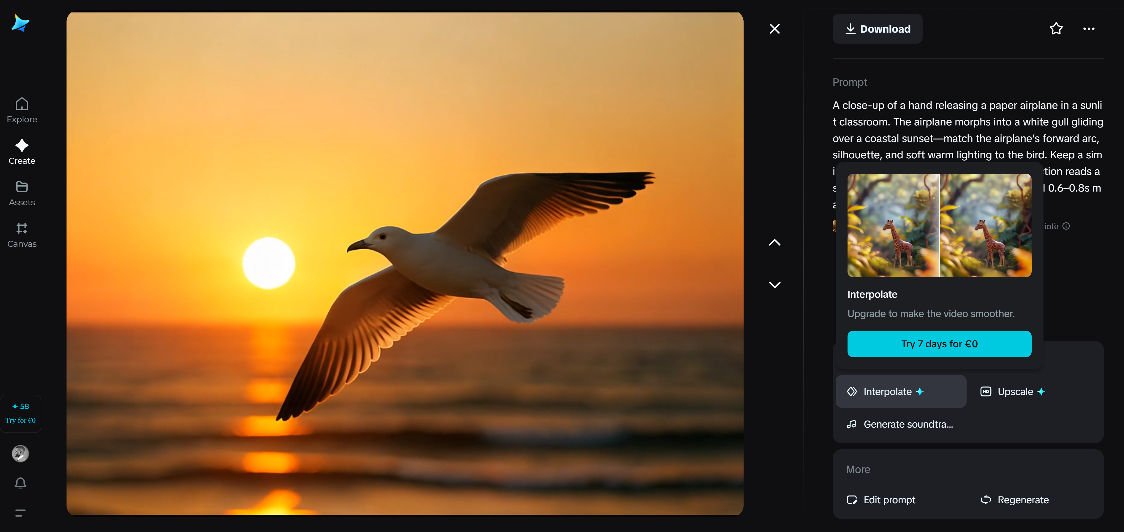 Dreamina's Frame interpolation