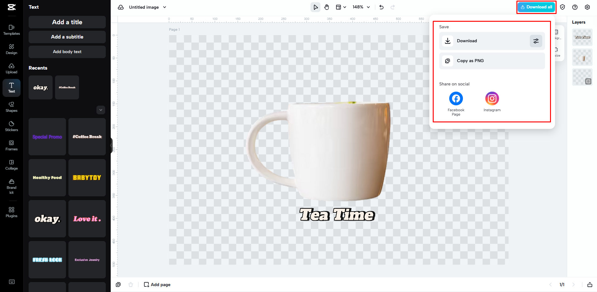 Downloading the edited image from CapCut Web
