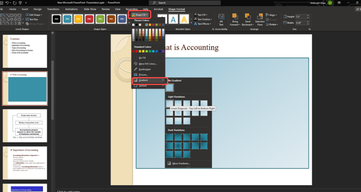 Apply a gradient fill