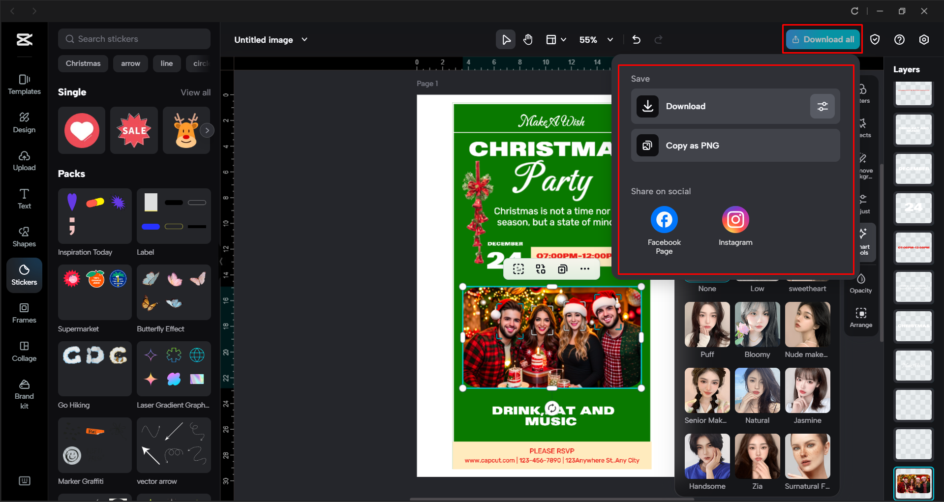 Exporting the flyer from the CapCut desktop video editor