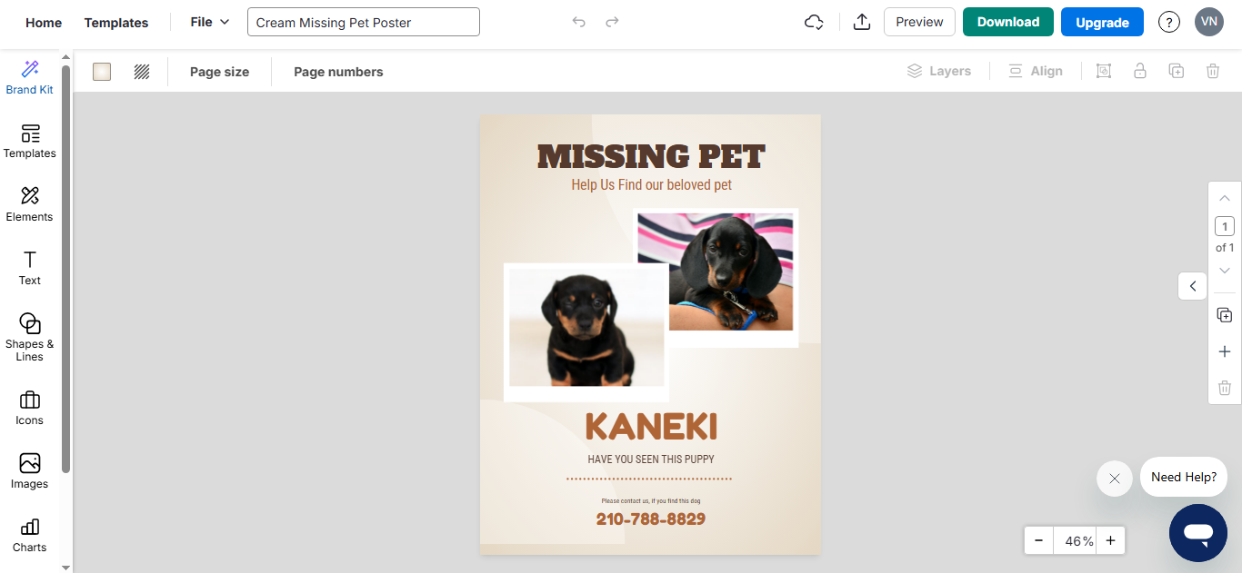 Venngage lost pet flyer generator