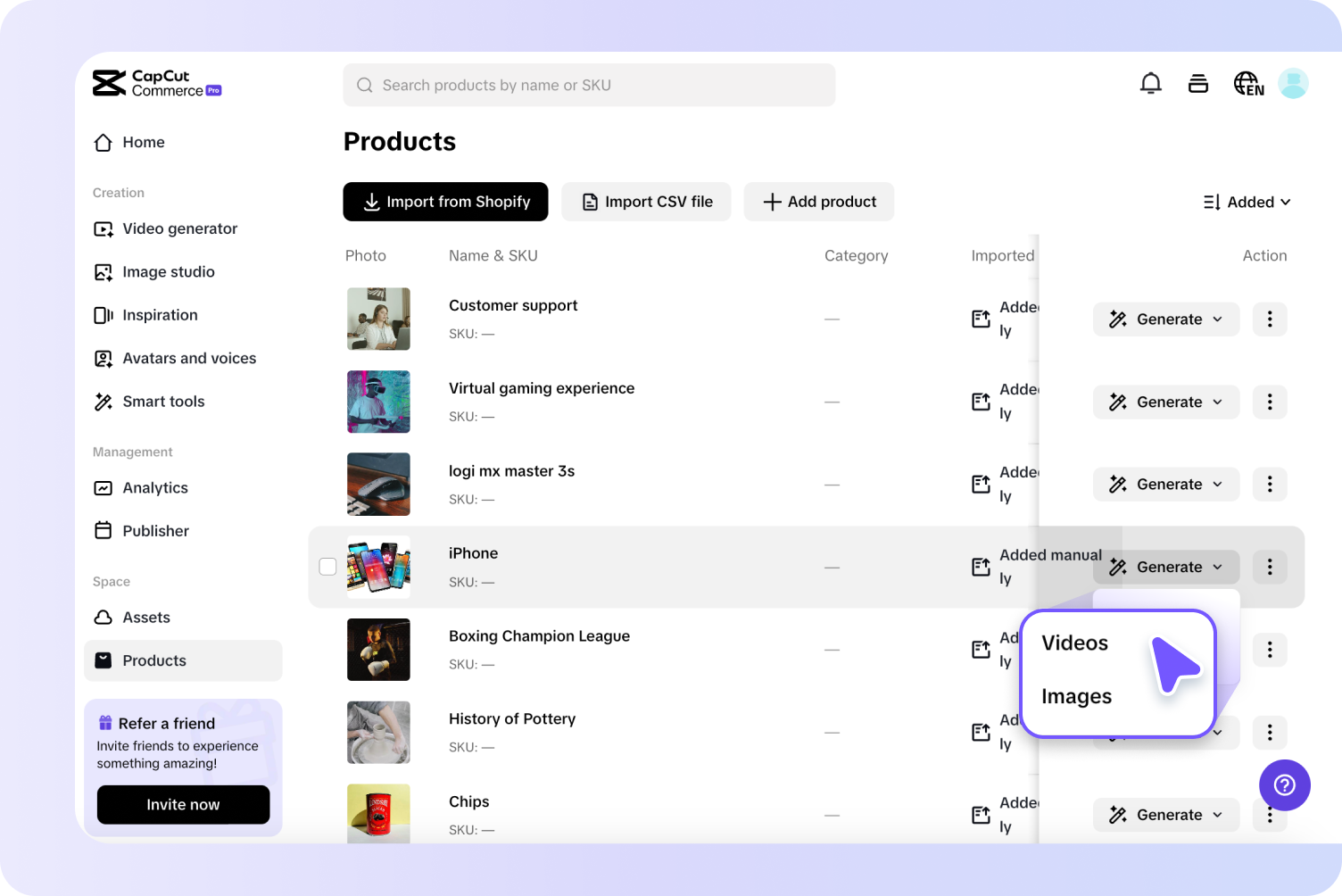 Skapa videor eller bilder