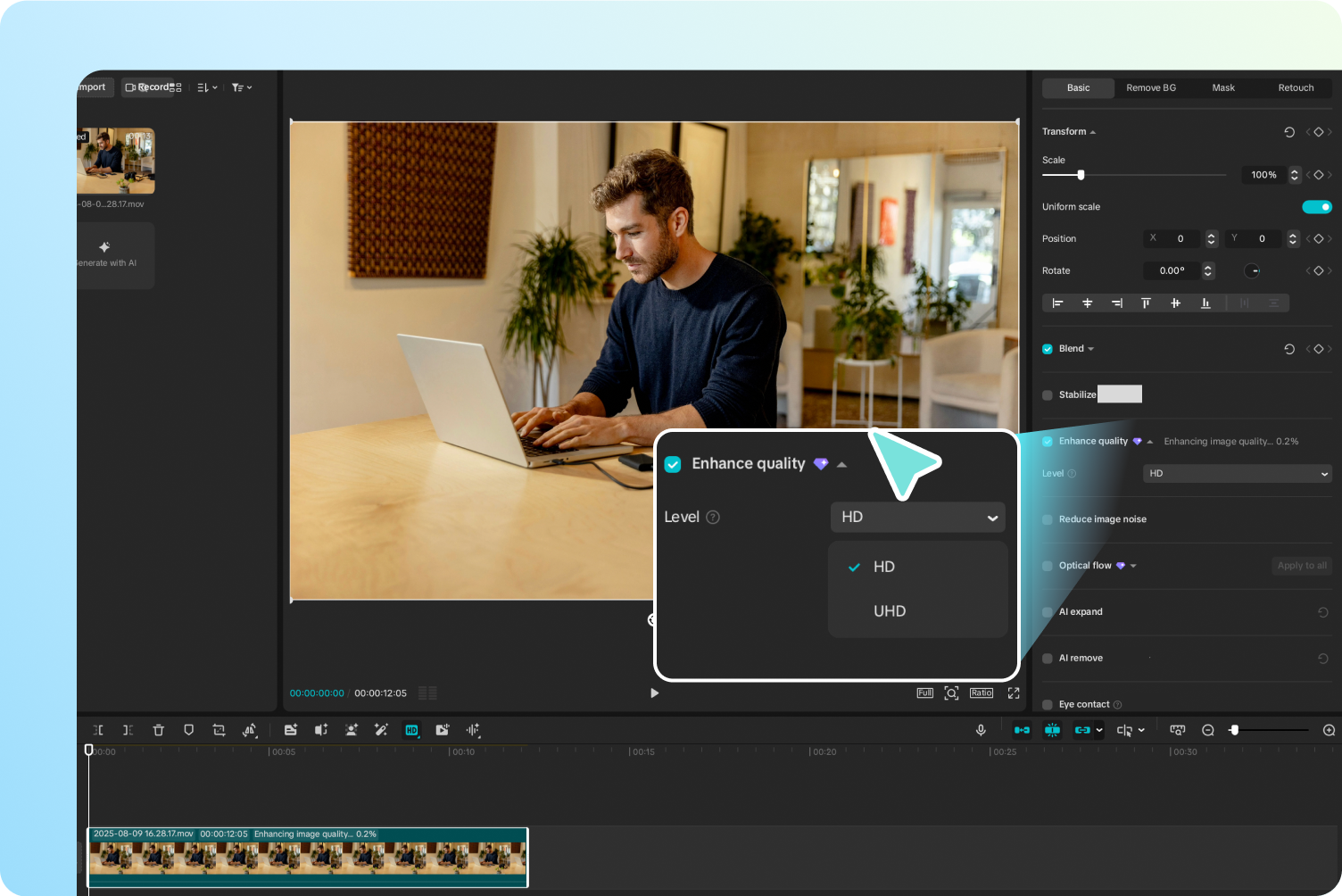 Vylepšení videa pomocí nástroje CapCut AI Video Enhancing