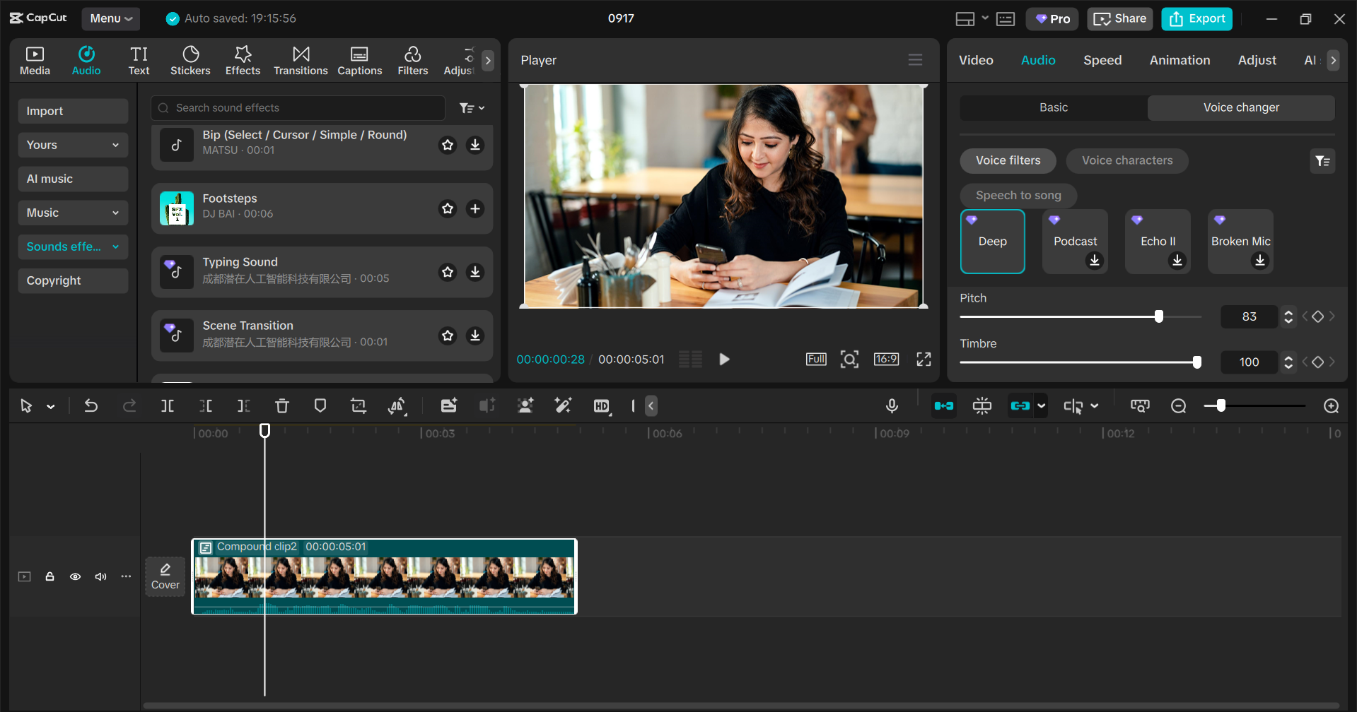 Interface of the CapCut desktop video editor - the best voice changer for Chromebook