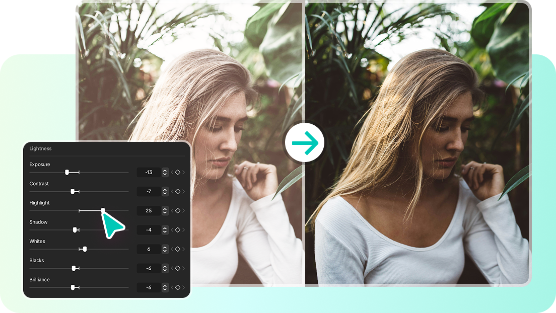 CapCut's lightness adjustment options to darken images