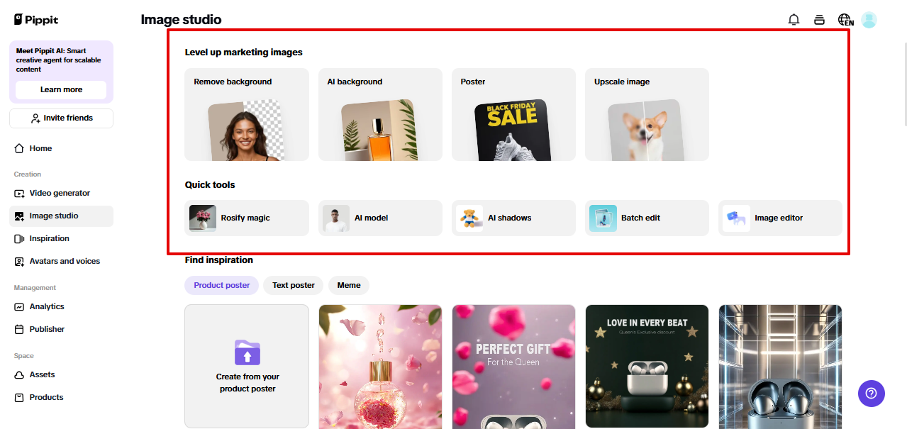 Image studio in Pippit