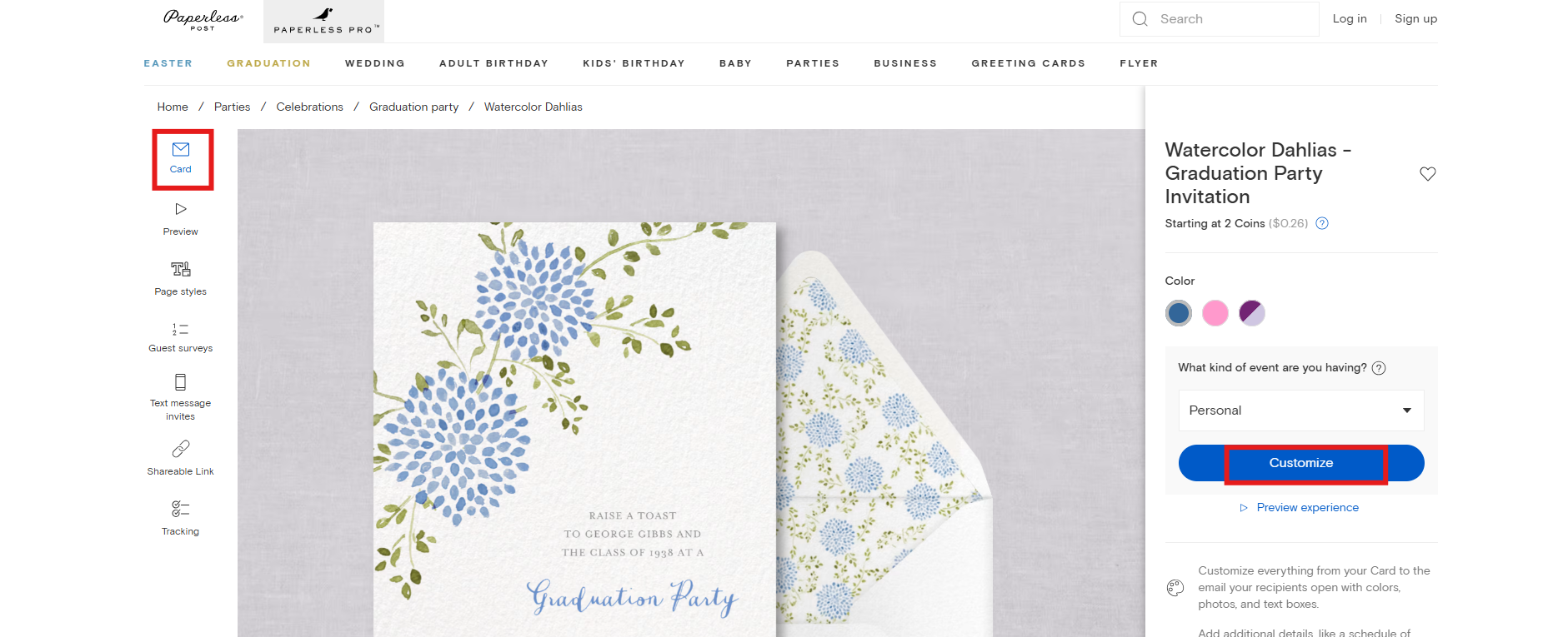 Alegeți șablonul pentru invitația de absolvire a eșantionului