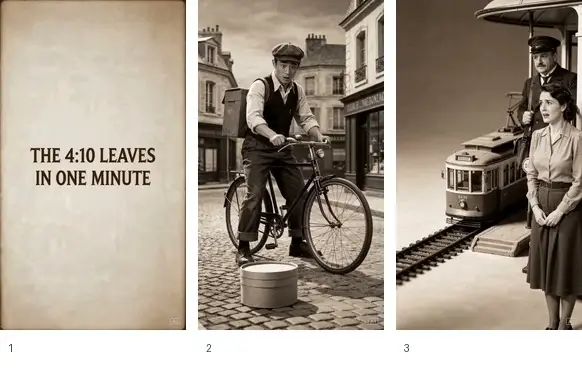 Una donna e un conduttore sono accanto a un tram d'epoca sui binari.