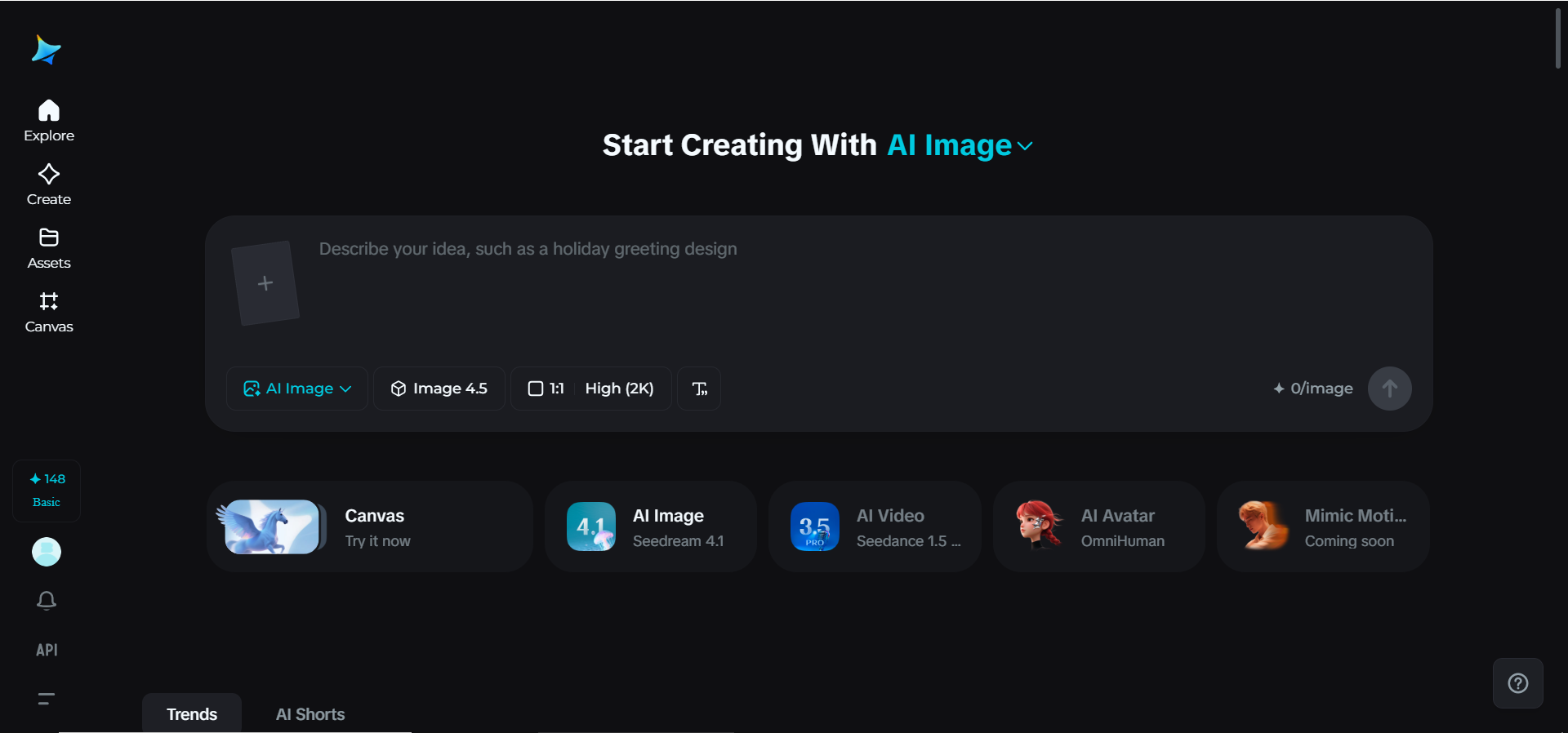 Homepage ng Dreamina
