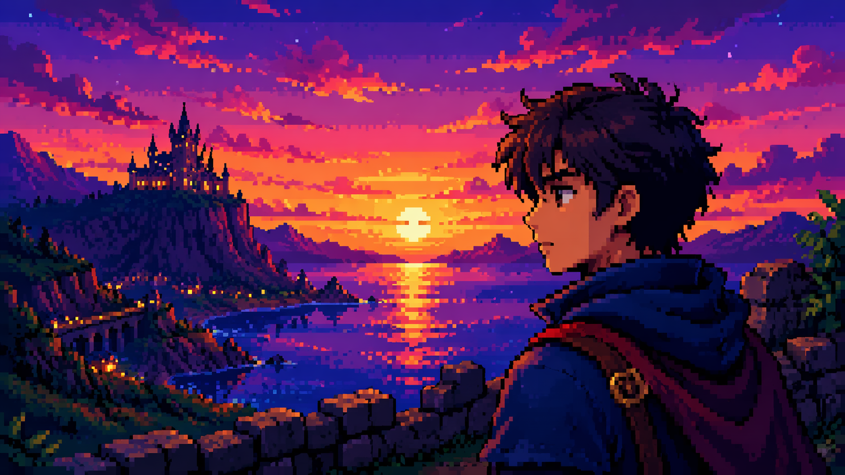 Dreamina Pixel Art Filter Prompt Beispiel 4: Arcade Landscape Portrait