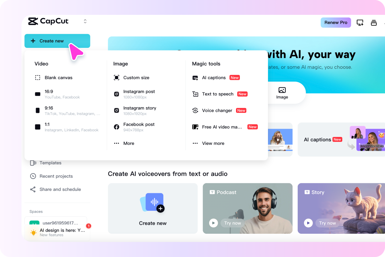 Select the new video option