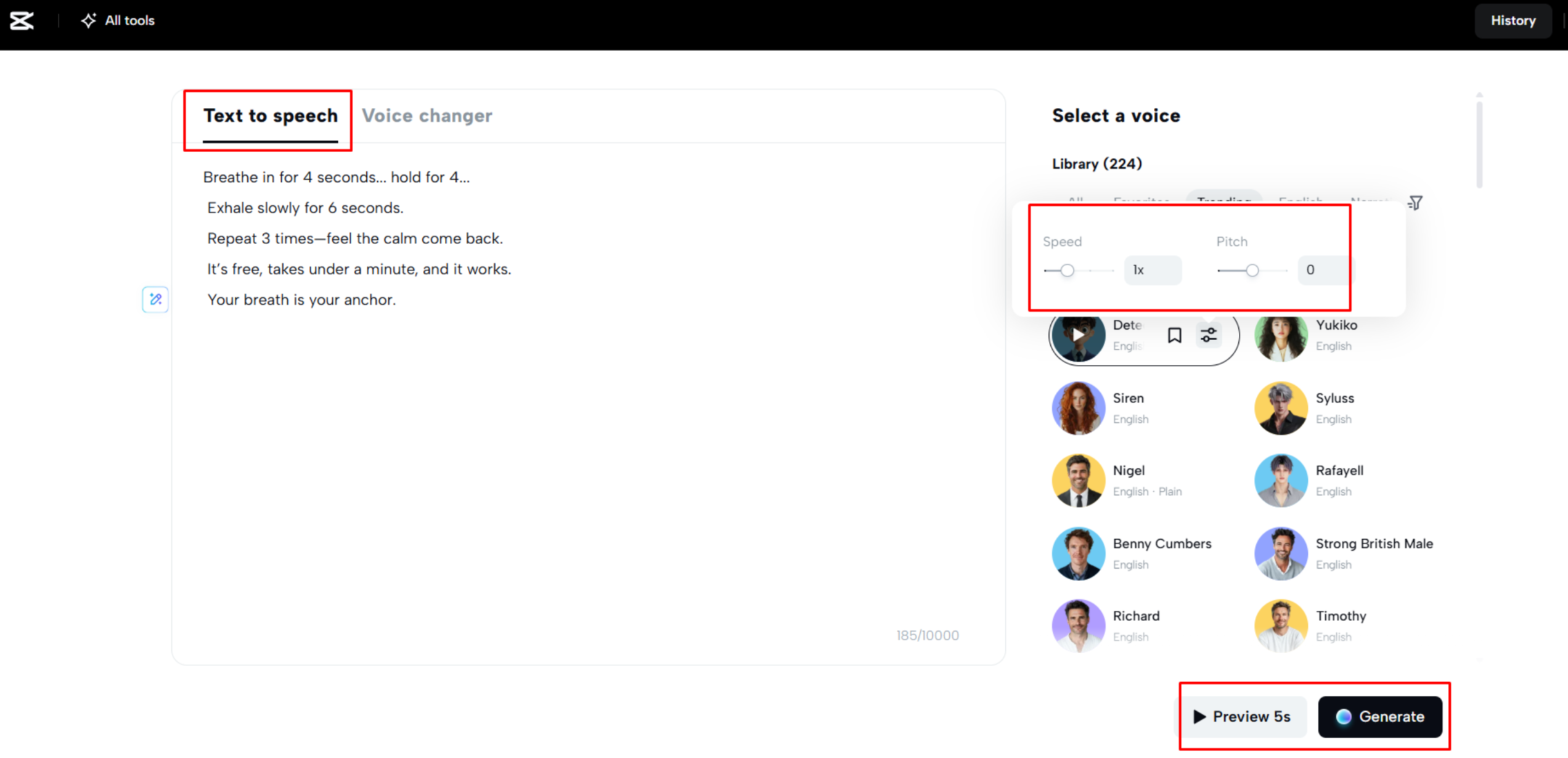 Converting text to speech with CapCut Web