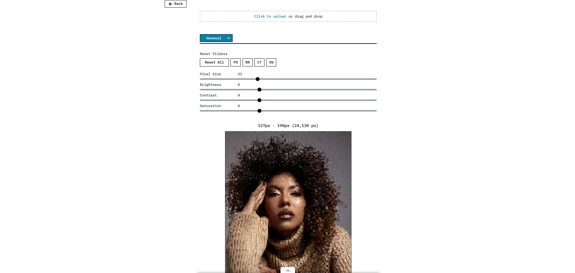 Image to Pixel Art interface