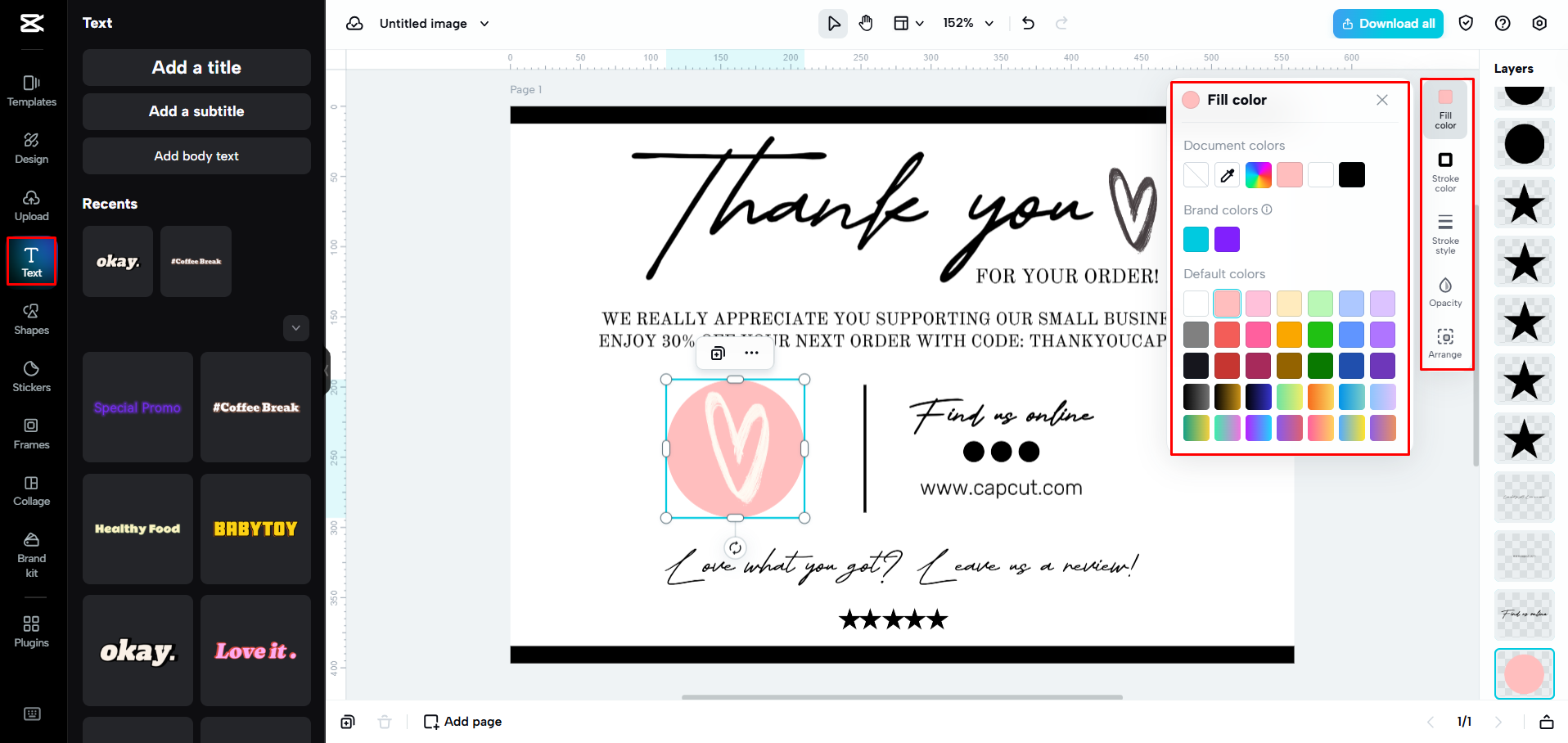 Hinzufügen von Text und Bildern zur Visitenkarte in CapCut Web