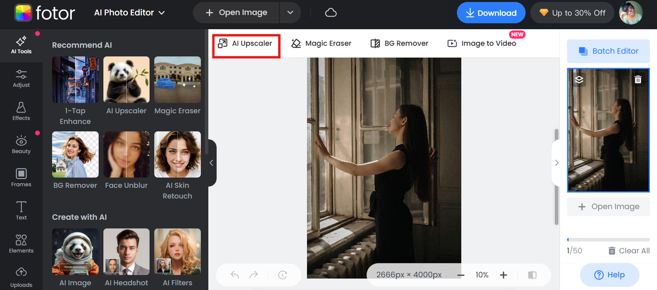 Use AI upscaler to begin pic quality change