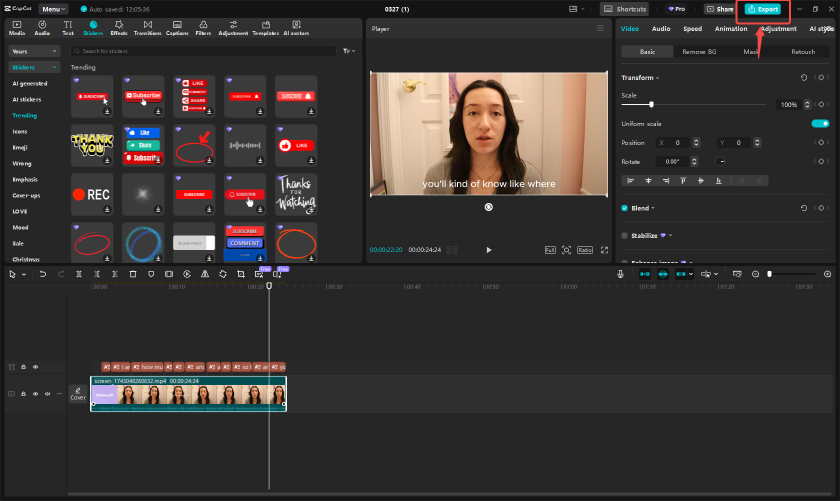 Exporting the recording in CapCut