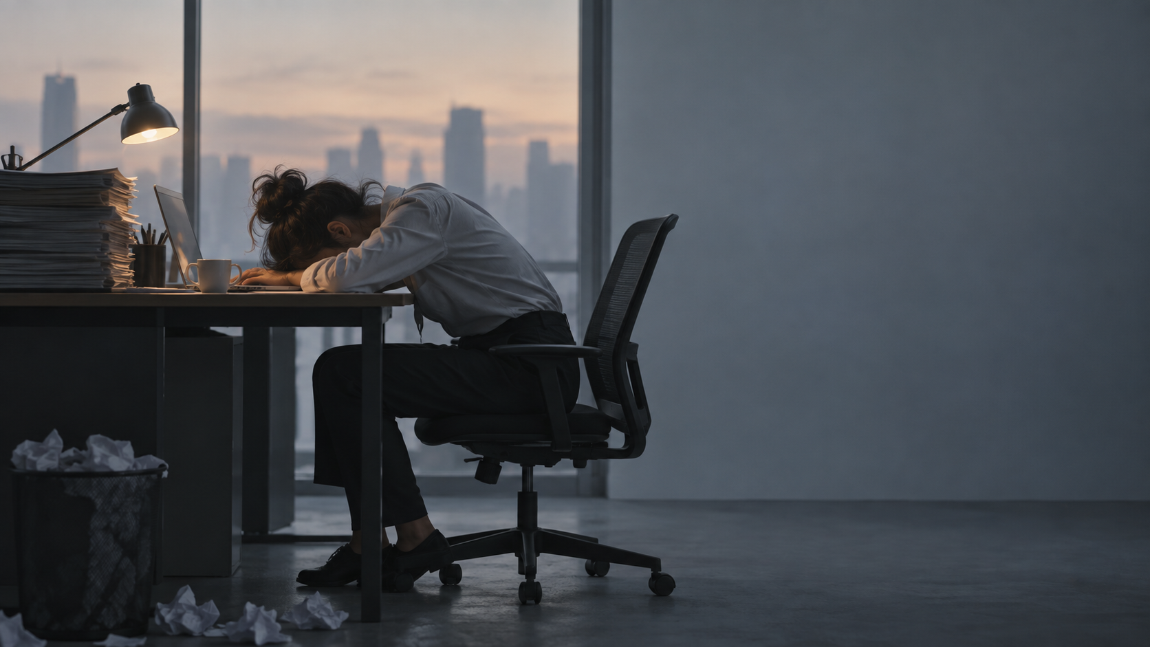 Monotonous work life prompt image — Window light release frame