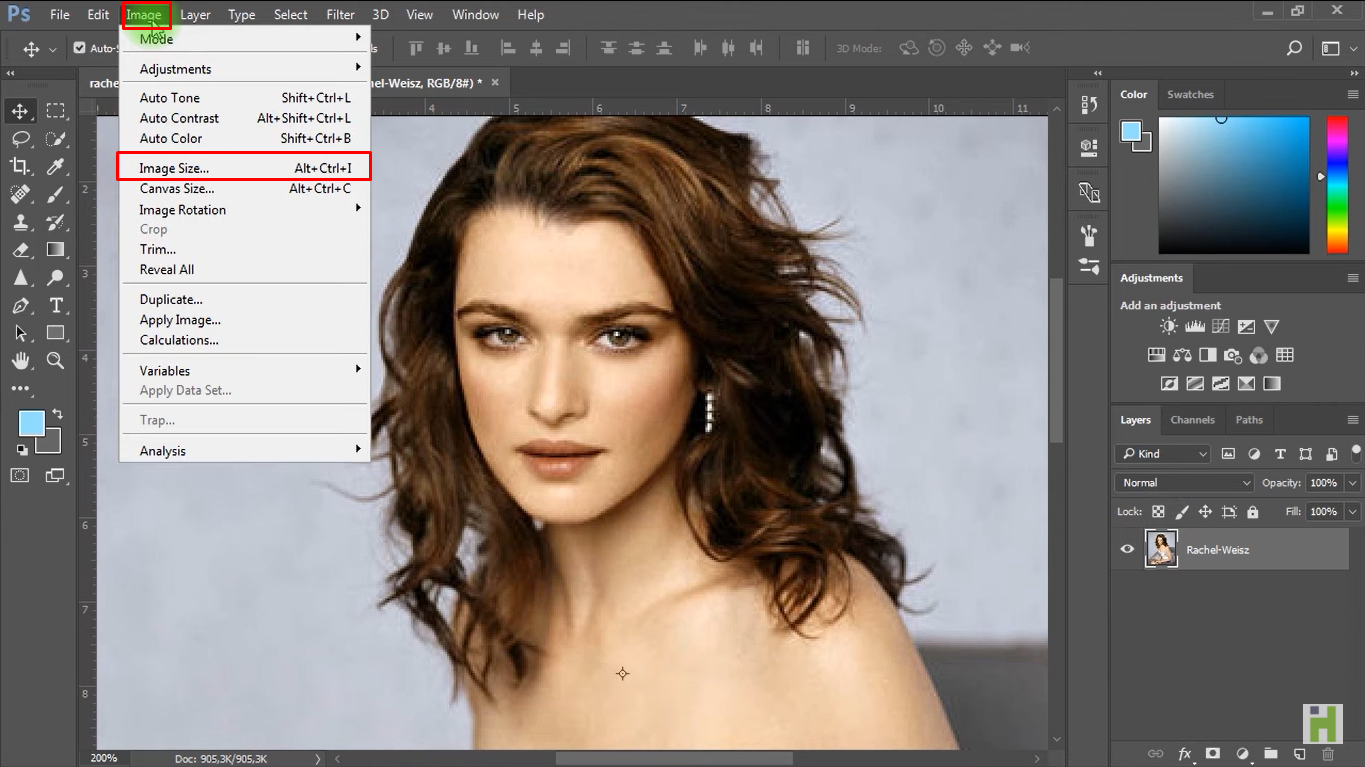 Access the Image Size dialog in Photoshop