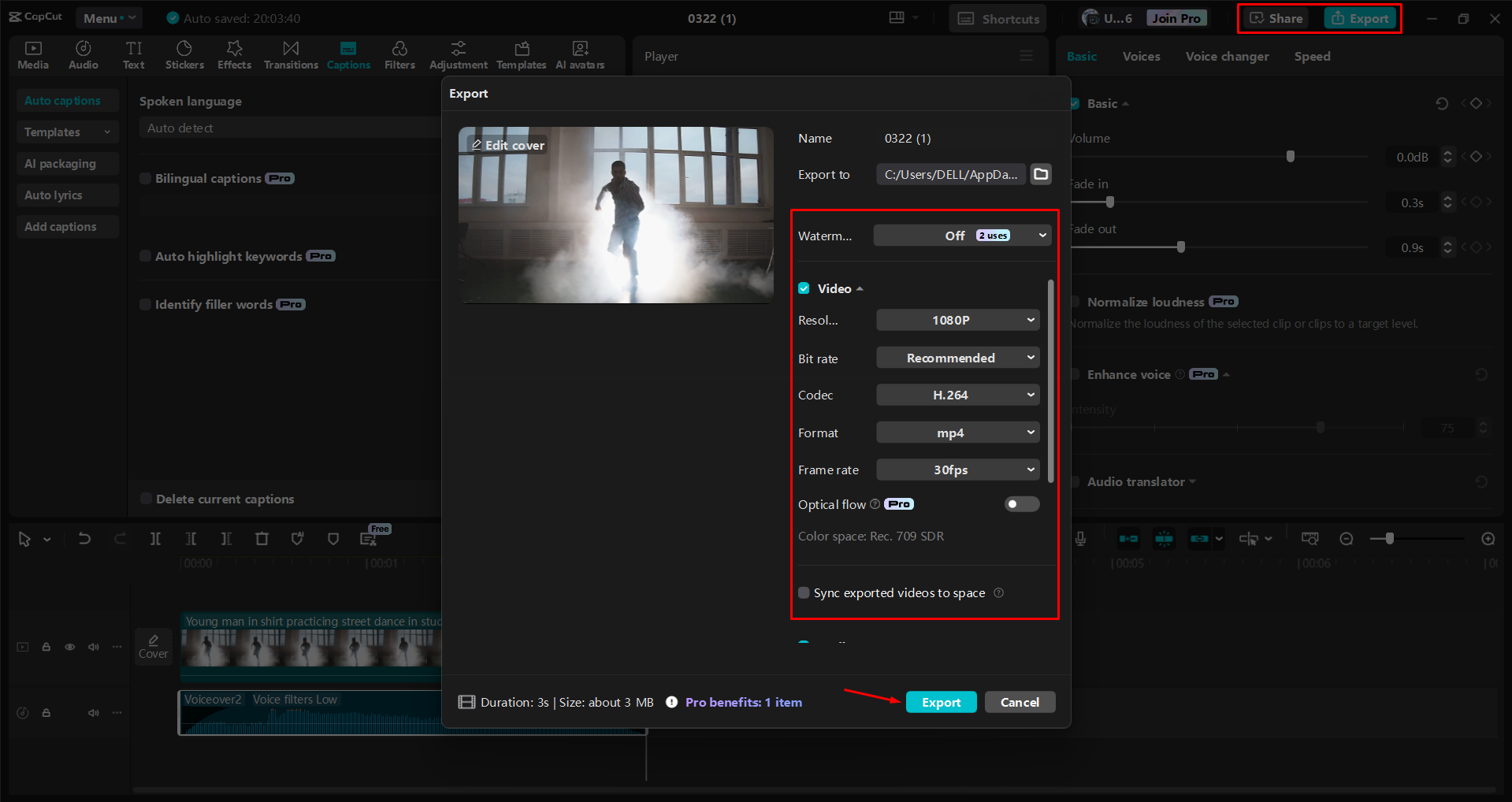 Exporting a music video from the CapCut desktop video editor