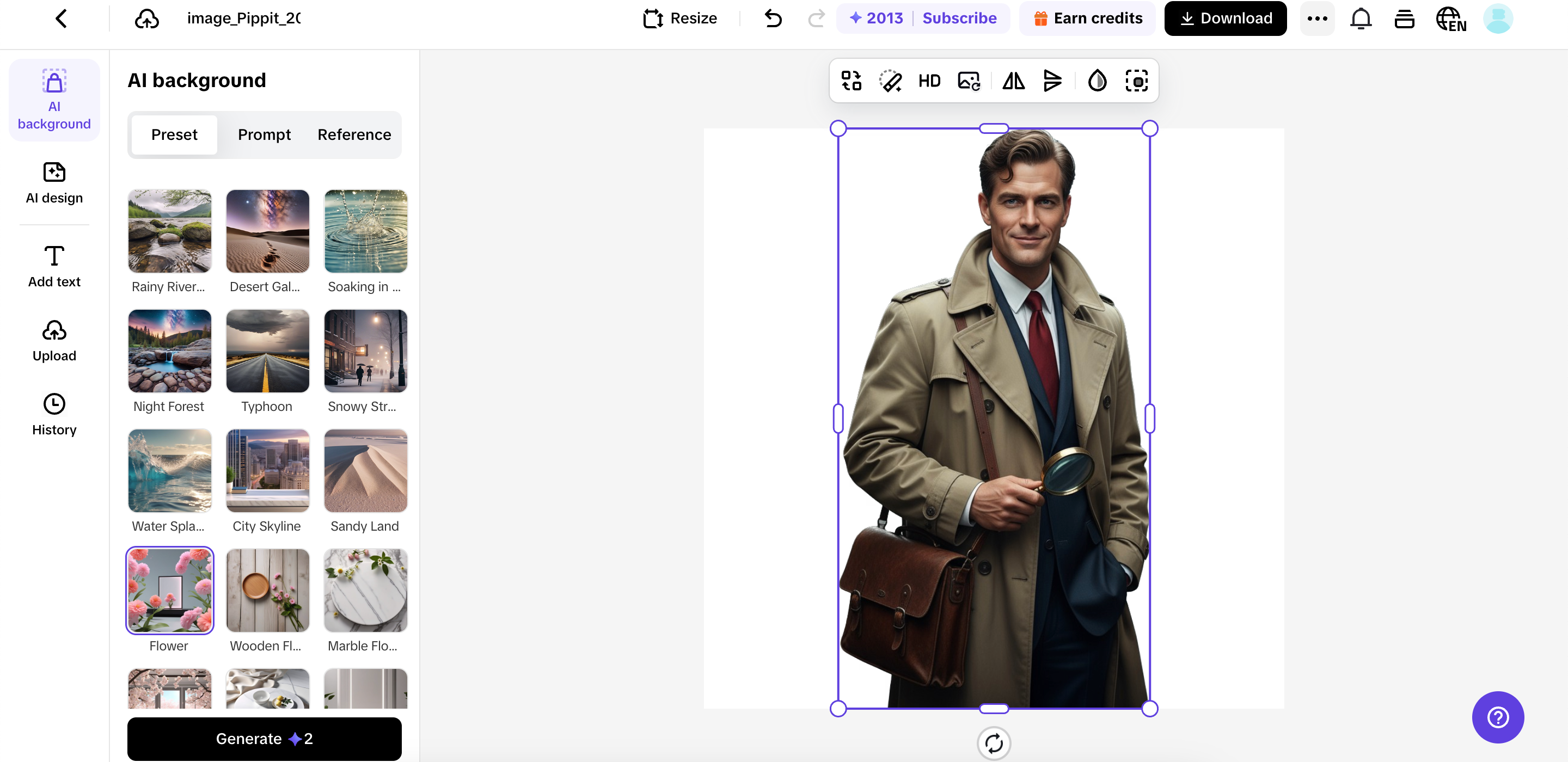 Generate background for consistent character